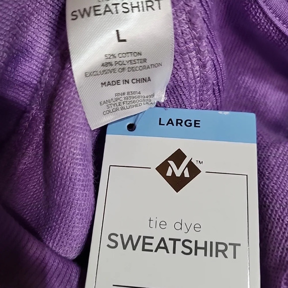 NWT Member's Mark Women's Large Tie Dye Lightweight Sweatshirt Blushed Lilac - Picture 6 of 8